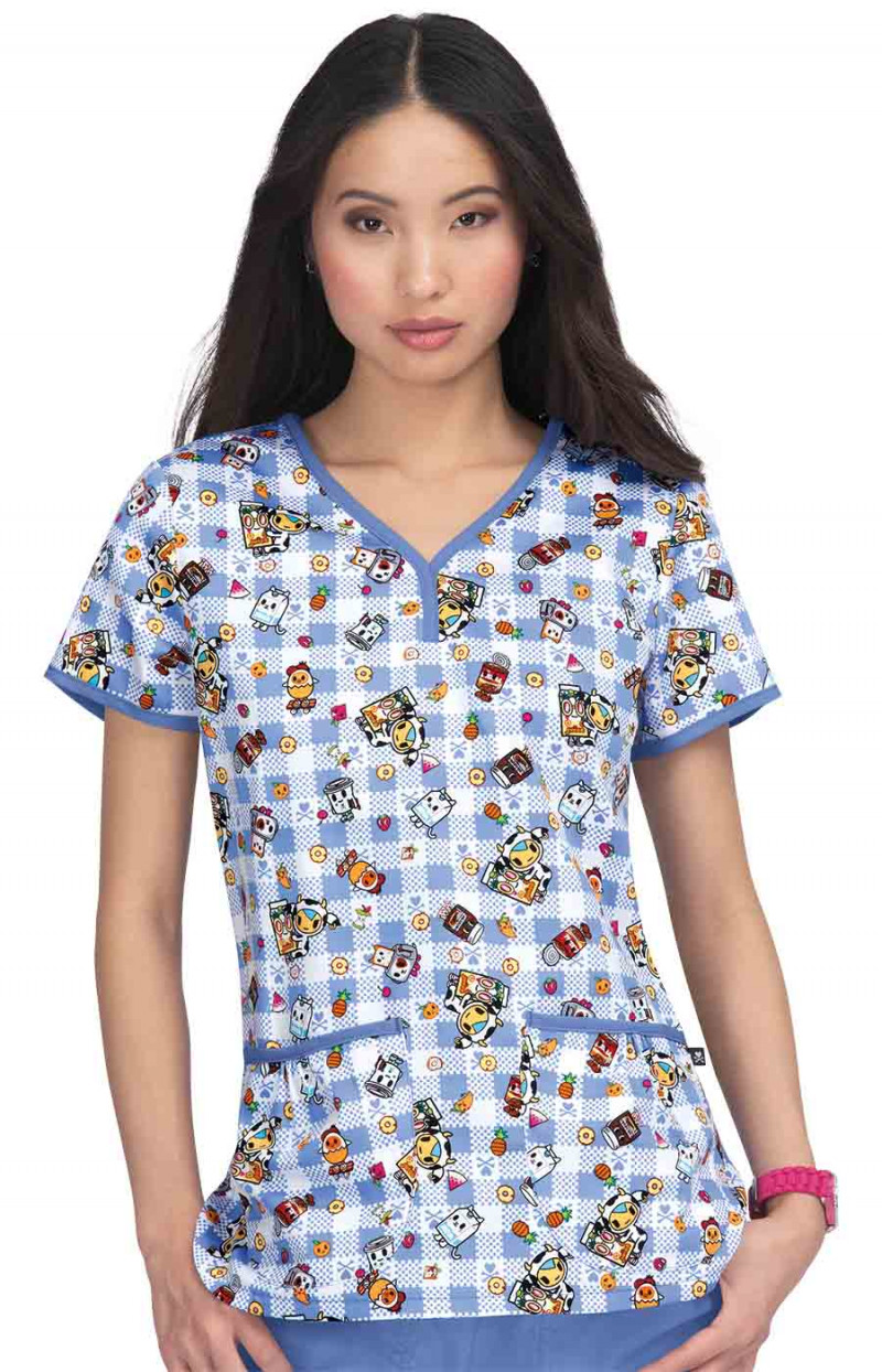 Women's Eve Stay Groovy Print Scrub Top