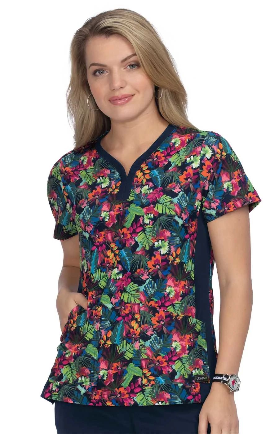 Koi Women's Thea Print Y-Neck Scrub Top - 1052PR | eBay